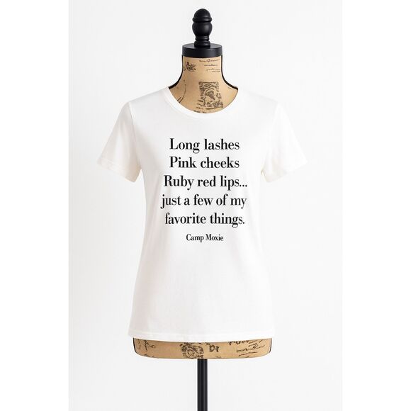 Camp Moxie White Favorite Things Graphic Tee Women’s Size M Crew Neck Short Slee - Picture 1 of 3